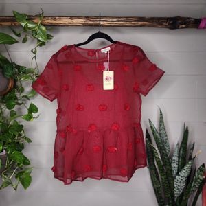Entro Red Sheer Sierra Babydoll Women's Size S Top